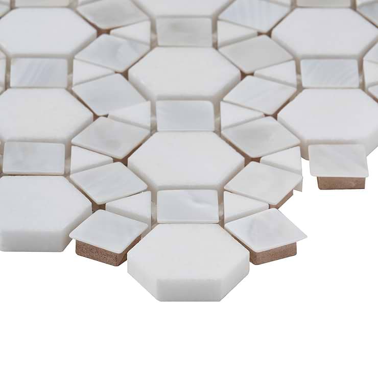Victoria Pearl & White Thassos Marble Polished Mosaic Tile