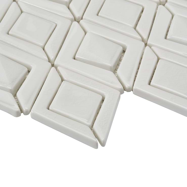 Nabi Jewel Glacier White 3D Crackled Glossy Glass Mosaic Tile