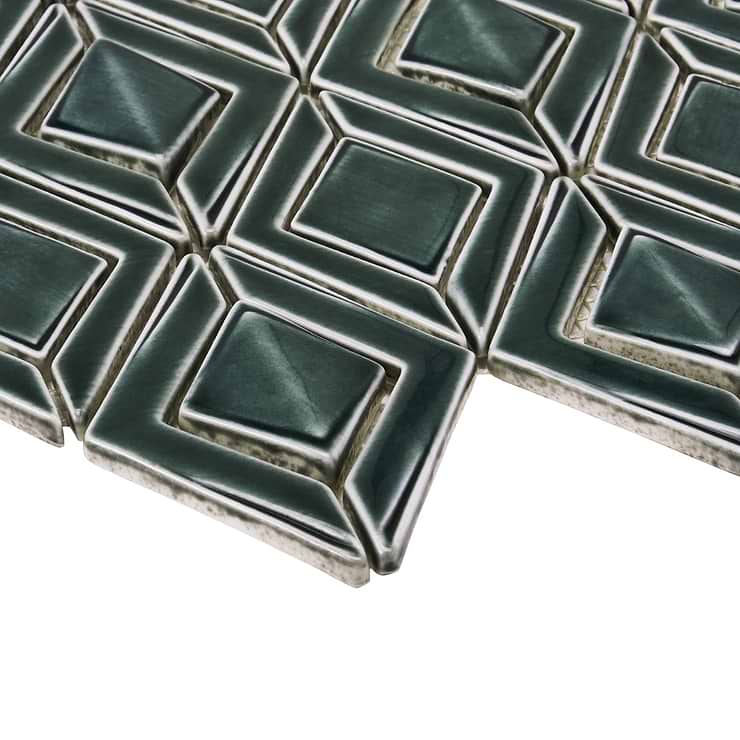 Nabi Jewel Deep Emerald Green 3D Crackled Glossy Glass Mosaic Tile