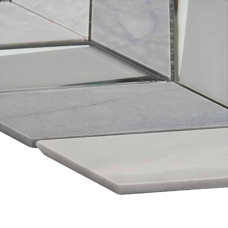 Kasol Dove Gray 2x4 Marble and Mirrored Glass Polished Mosaic Tile