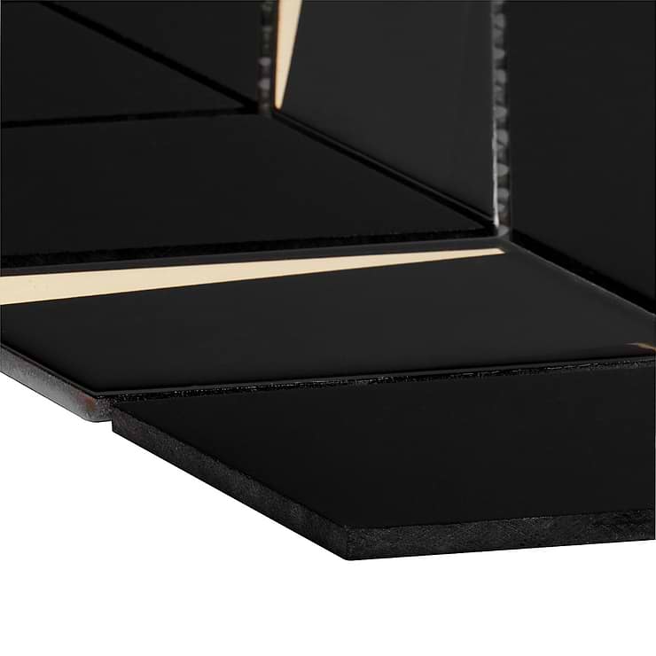 Kasol Portoro Black 2x4 Marble and Mirrored Glass Polished Mosaic Tile