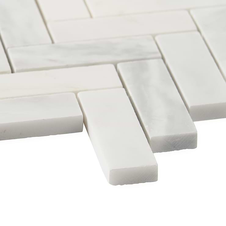 Asian Statuary 1x3" Herringbone Polished Marble Mosaic Tile