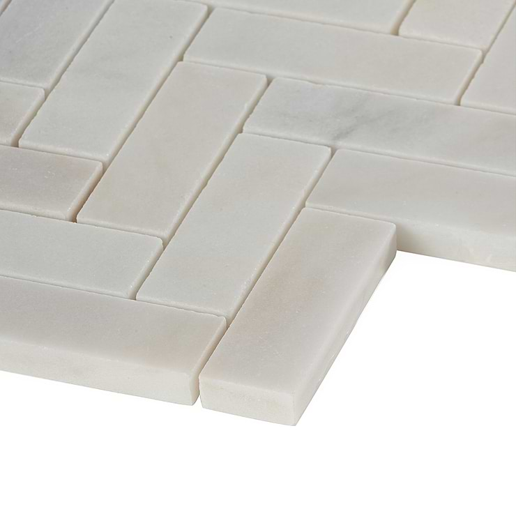 White Jade Harringbone Polished Marble Mosaic 