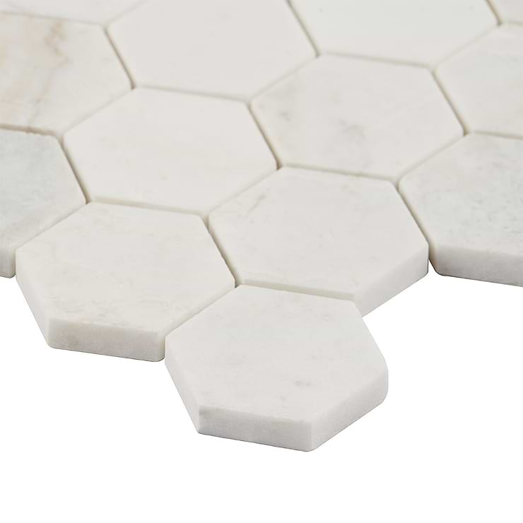 Alaska White 2" Hexagon Polished Marble Mosaic Tile