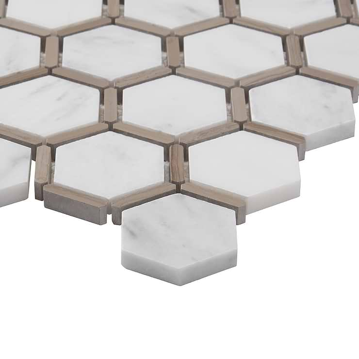 Florentine Asian Statuary & Athens White and Gray 2" Hexagon Polished Marble Mosaic Tile