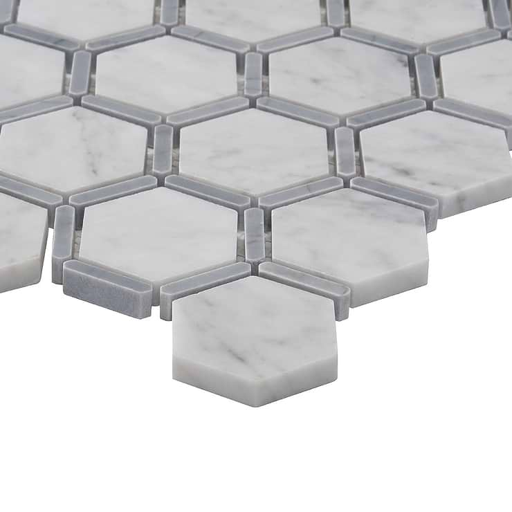 Florentine Carrara & Light Bardiglio Gray 2" Hexagon Polished Marble Mosaic Tile