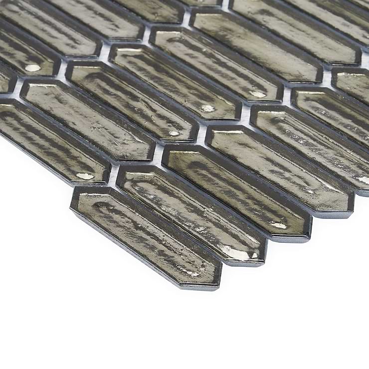 Komorebi Picket Rainforest Dew Gray 1x3 Polished Glass Mosaic Tile
