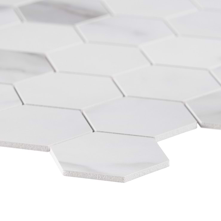 Calacatta White 2" Hexagon Peel & Stick Self Adhesive Marble Look Matte Mosaic Wall Tile