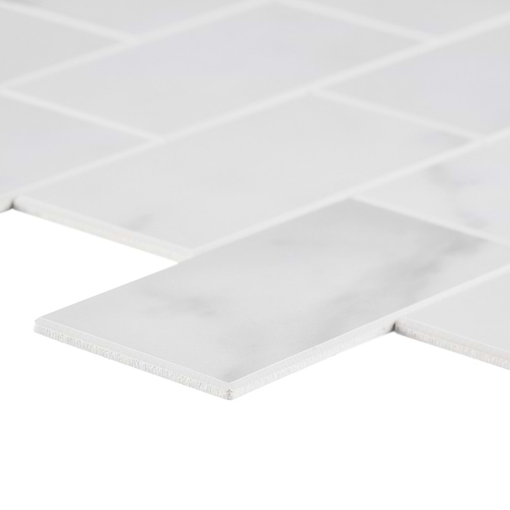 Calacatta LPS White 2x4 Brick Solid Core Peel & Stick Self Adhesive Marble Look Matte Tile