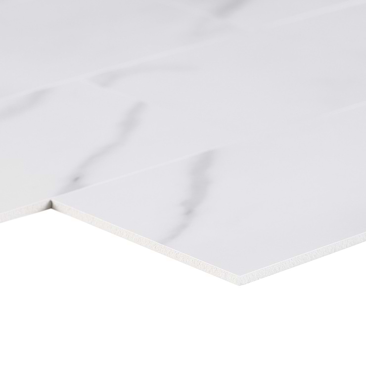 Calacatta LPS White 3x6 Brick Seamless Solid Core Peel & Stick Self Adhesive Marble Look Matte Tile