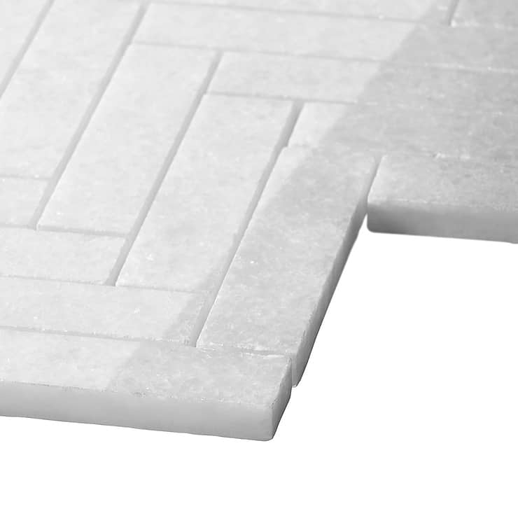Snow White 1x4 Herringbone Polished Marble Mosaic
