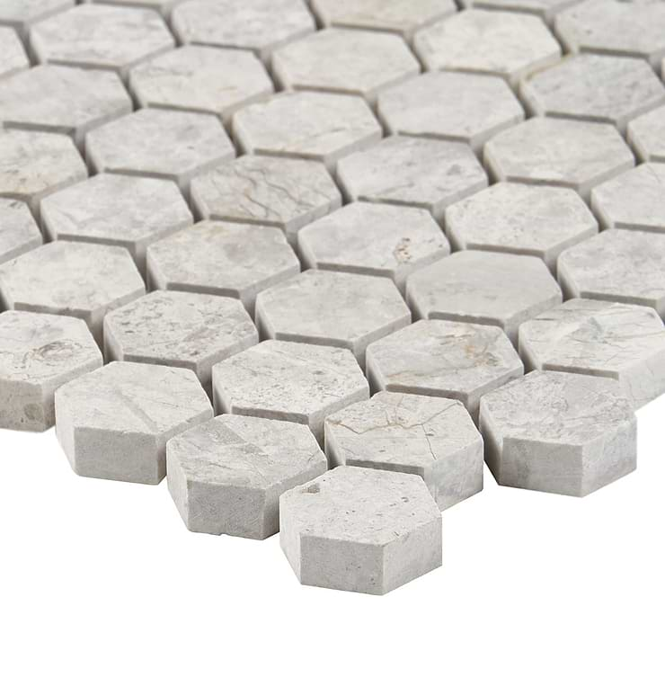 Tundra Gray 1 Honed Hexagon Limestone Mosaic