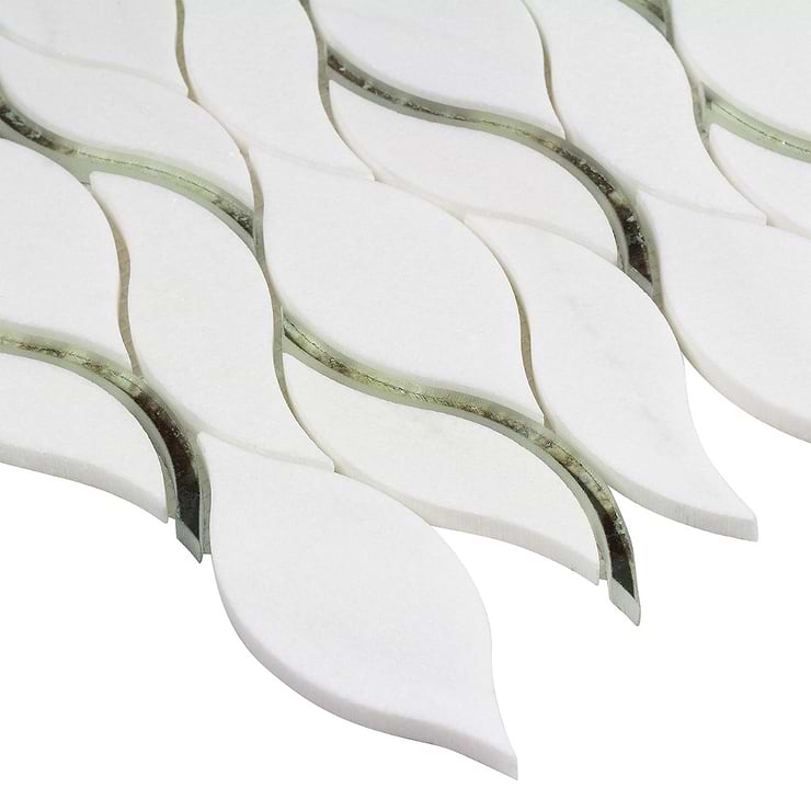 Euphoria Glass Lynx Silver Waved Teardrop Polished Thassos Marble Mosaic Tile