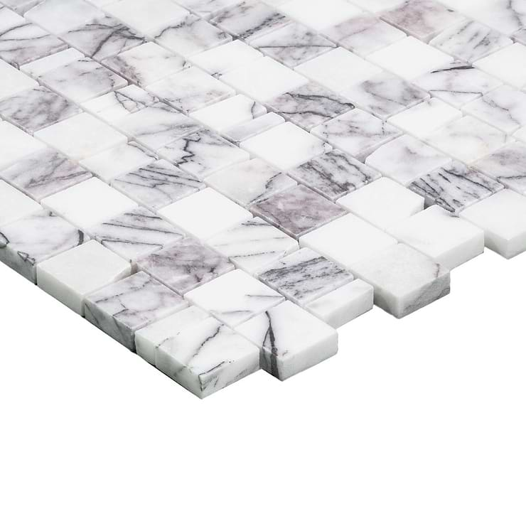 Lilac White Cracked Joint Honed Marble Mosaic