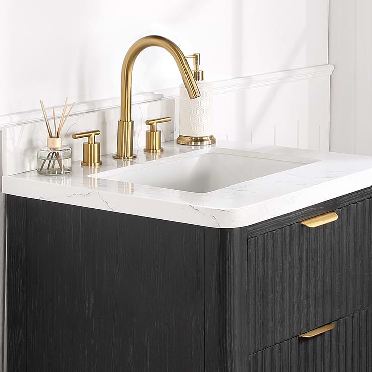 Solara Black Oak 24" Single Vanity with Bianco White Stone Top