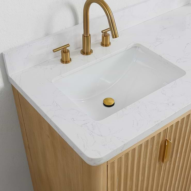 Solara Blonde Oak 36" Single Vanity with Bianco White Stone Top