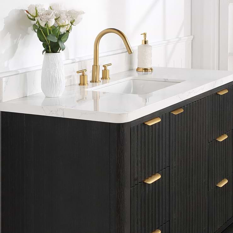 Solara Black Oak 48" Single Vanity with Bianco White Stone Top