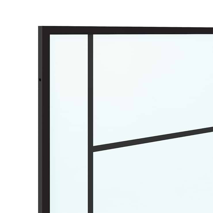 Finestra 34x74" Reversible Fixed Shower Door with Mondrian Grid Fluted Glass in Matte Black