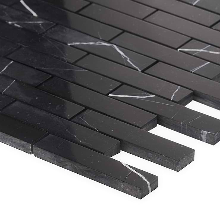 Nero Marquina 1x4 Piano Brick Polished Marble Mosaic Tile