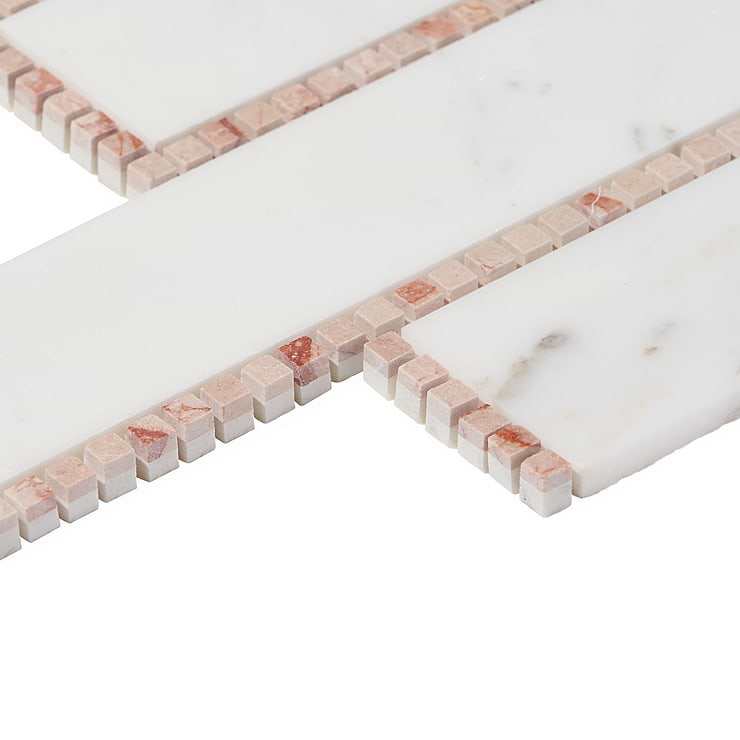 New Palm Beach by Krista Watterworth Brick White Rose 3x12" Polished Marble Mosaic