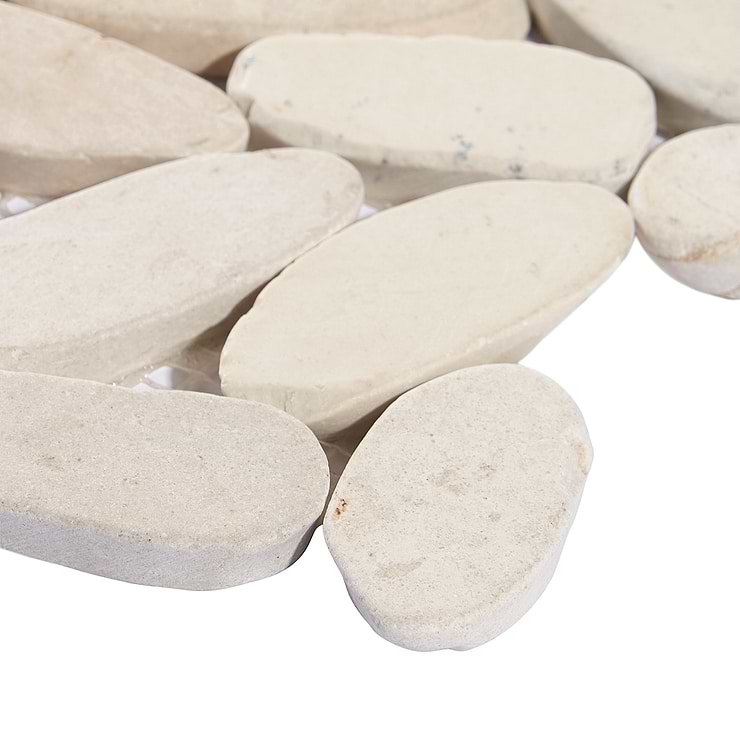 Nature White Flat Oval Pebble Mosaic