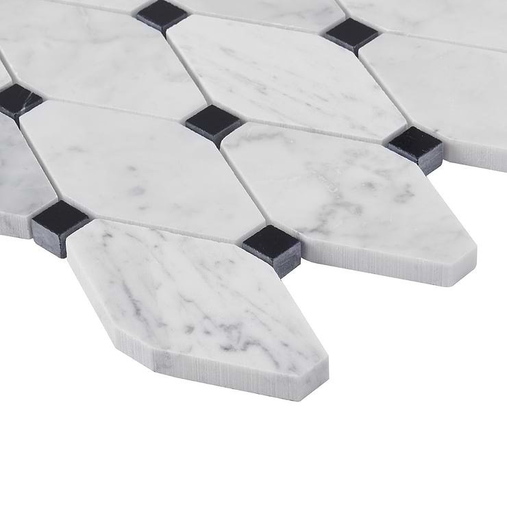 Octave White Carrara With Black Dot Marble 2x4 Polished Mosaic Tile