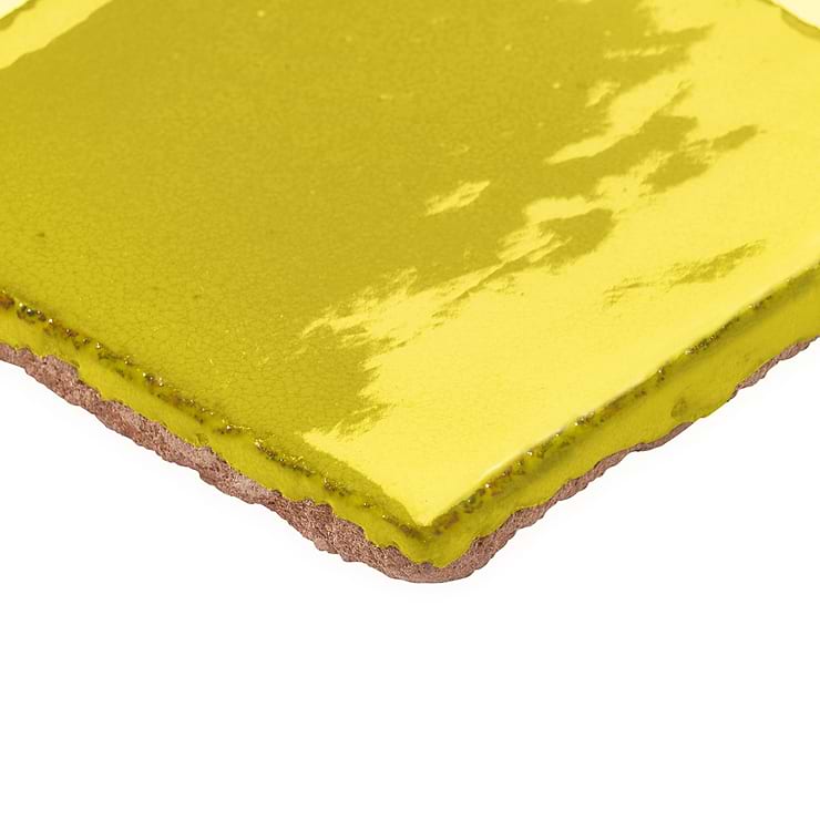 Emery Yellow 4x4 Square Handmade Crackled Glossy Terracotta Tile