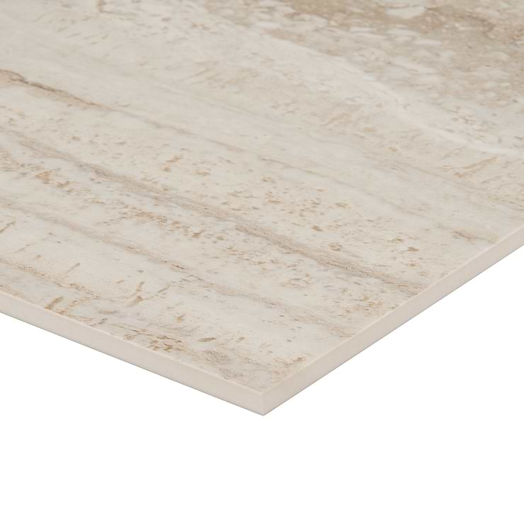 Romani Travertine Crema Beige 24x48 Stone Look Satin Porcelain Tile