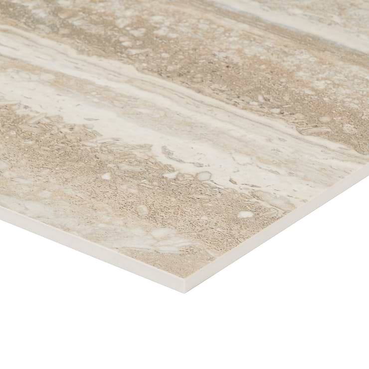 Romani Travertine Hazelnut Beige 24x48 Stone Look Satin Porcelain Tile