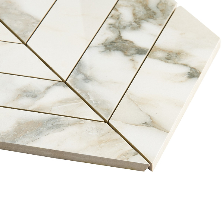 DreamStone Calacatta Rustico 2x8 Chevron Polished Porcelain Mosaic
