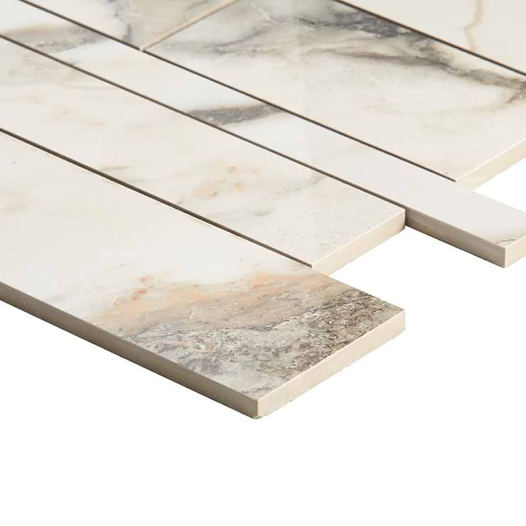 DreamStone Calacatta Rustico Railroad Polished Porcelain Mosaic