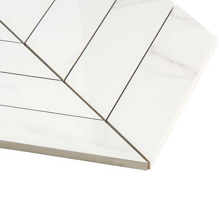 DreamStone Statuario Venato 2x8 Chevron Polished Porcelain Mosaic