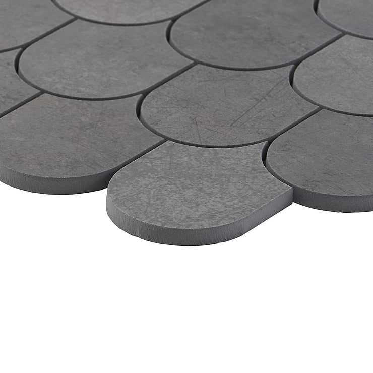 Bond Venom Black Charcoal Fishscale Plume Matte Porcelain Mosaic Tile