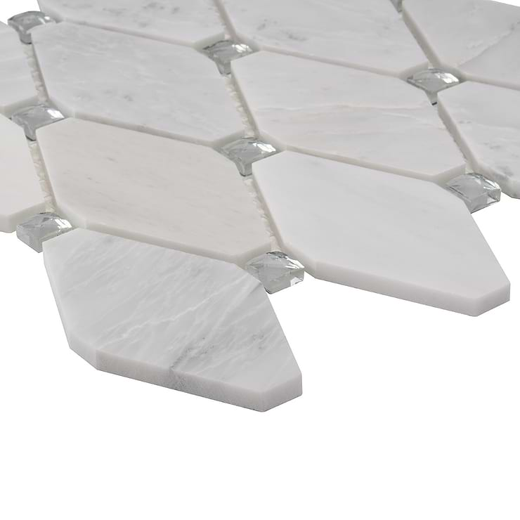 Reflection White Asian Statuary 3x5 Diamond & Mirror Polished Marble & Glass Mosaic Tile