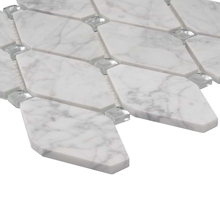 Reflection White Carrara 3x5 Diamond & Mirror Polished Marble & Glass Mosaic Tile