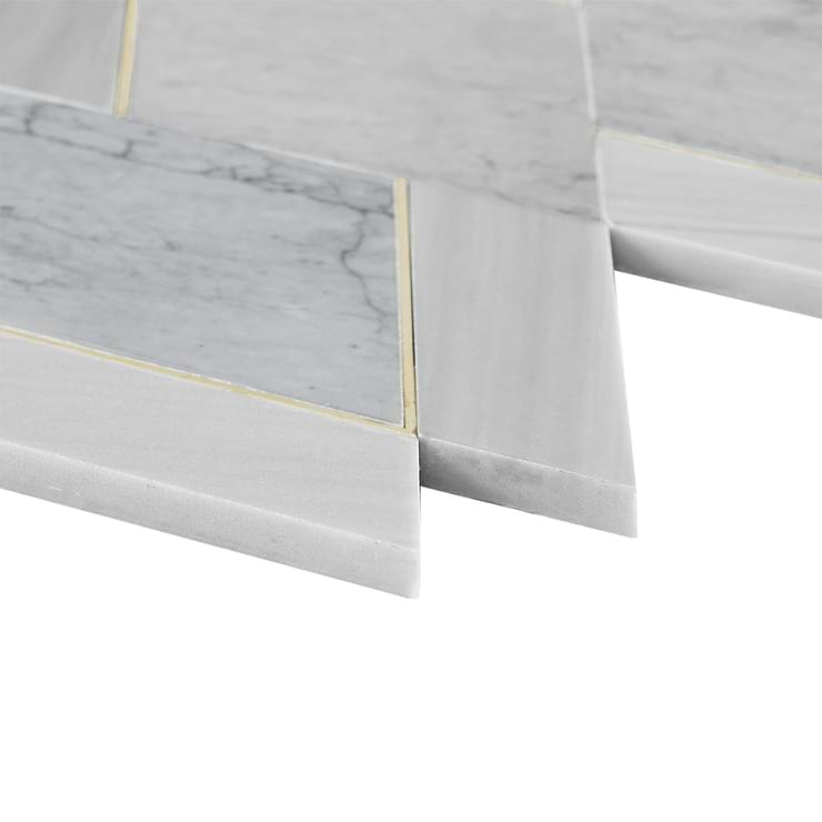 Enver Gray Polished Marble and Brass Mosaic Tile