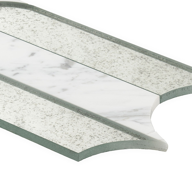 Altos Mirror Polished Marble Mosaic Fish Scale Tile in Elongated Scallop Pattern