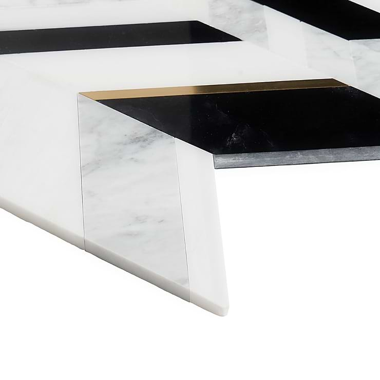 Amari Nero Blanco Polished Marble and Brass Mosaic Tile