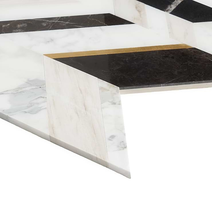 Amari Saint Laurent Polished Marble and Brass Mosaic Tile