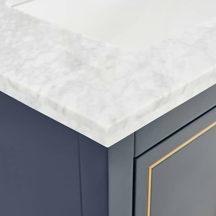 Province Navy and Gold 30" Single Vanity with Carrara Marble Top