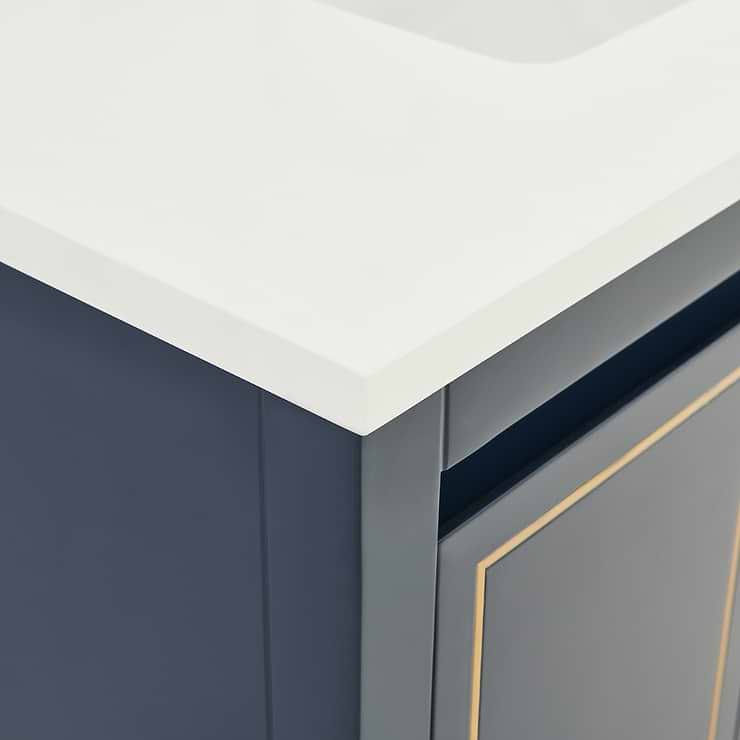 Province Navy and Gold 36" Single Vanity with Pure White Quartz Top 