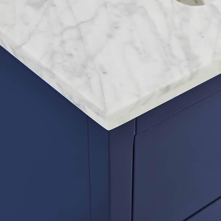 Iconic 36" Navy and Gold Vanity with Carrara Marble Top and Ceramic Basin