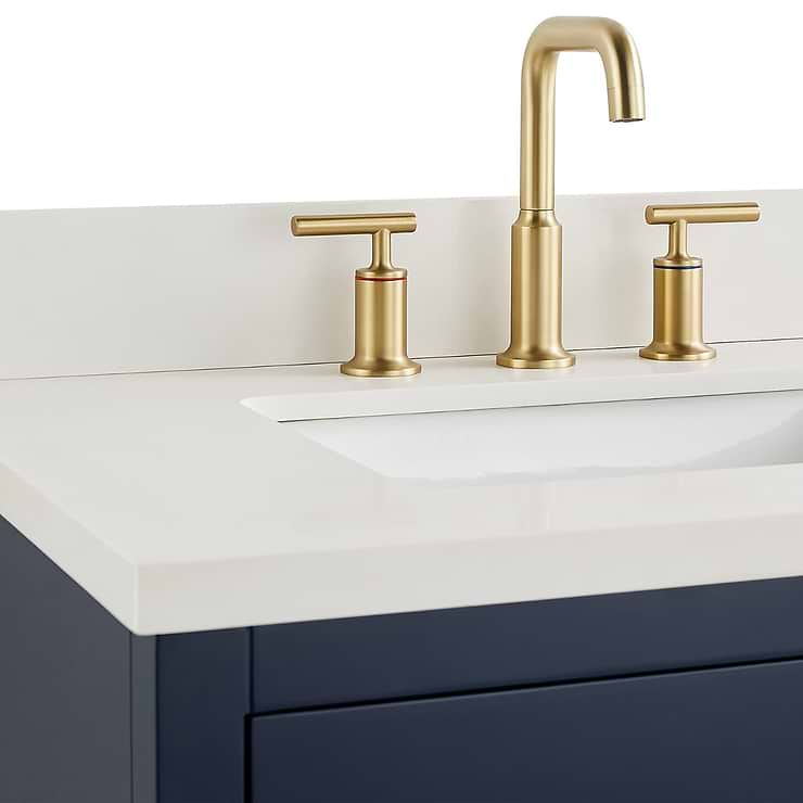 Iconic 30" Navy and Gold Vanity with Pure White Quartz Top and Ceramic Basin