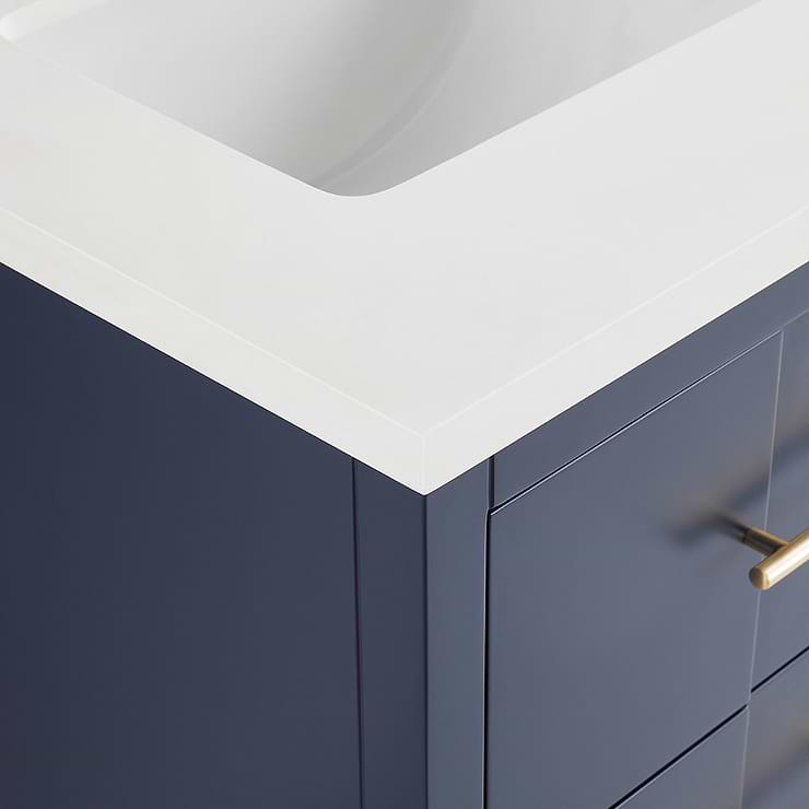 Iconic 24" Navy and Gold Vanity with Pure White Quartz Top and Ceramic Basin