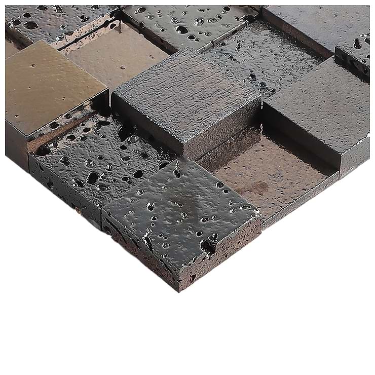 Magma 3D Squares Iron Gray 2x2 Polished Lava Stone Mosaic Tile