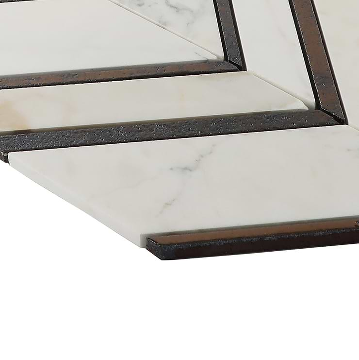 Magma Chevron Florence Bronze & White Polished Calacatta Marble & Lava Stone Mosaic Tile