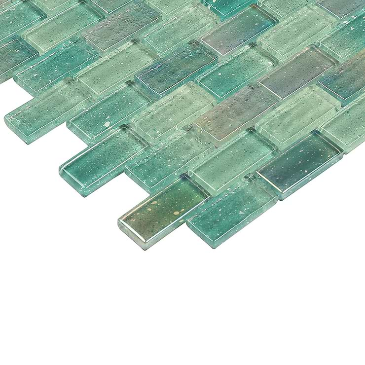 Fairy Green 1x2 Polished Glass Mosiac Tile