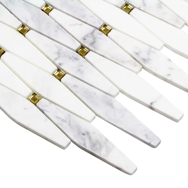 Euphoria Glass Gleam Gold Octagonal Polished Carrara Marble Mosaic Tile