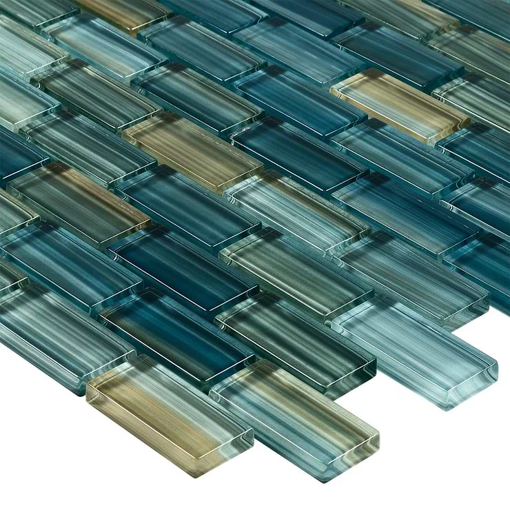 Watercolors Turquoise Green 1x2 Brick Glass  Mosaic