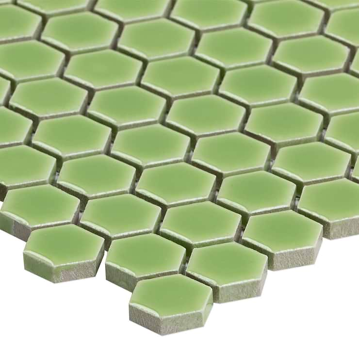 Eden Rimmed Electric Lime Hexagon Polished Ceramic Tile